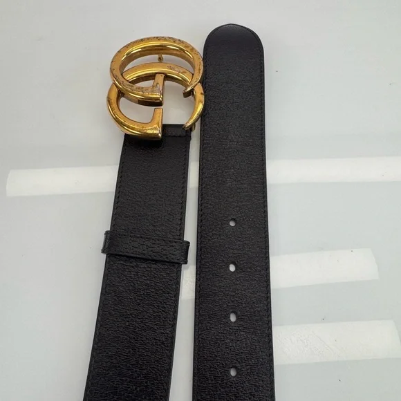 Gucci Brown Double Gg Marmont Leather Belt Gold Buckle 406831 90/36 - Picture 6 of 8